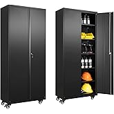 Yizosh Metal Garage Storage Cabinet with Wheels,Tool Steel Locking Cabinet,5 Adjustable Shelves for Home,Office,Warehouse,Gar