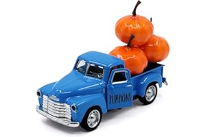 HURAY RAYHO Fall Farmhouse Metal Truck with Pumpkins Autumn Tiered Tray Decor Blue Vintage Pickup Toy for Home Kitchen Tabletop Bookshelf Mini Diecast Truck Decorations