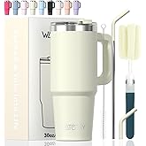 30 oz Tumbler with Handle,Tumbler with Lid and Straw,Double Wall Insulated Cup Stainless Steel Travel Mug(Cold for 34 Hours),Water Bottle for Iced Tea,Coffee,Cold Beverages(Cream White)