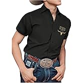 BEAUDRM Men's Vintage Western Cowboy Shirt Graphic Button Down Shirts Short Sleeve Summer 70s Hippie Top Cowboys Costume