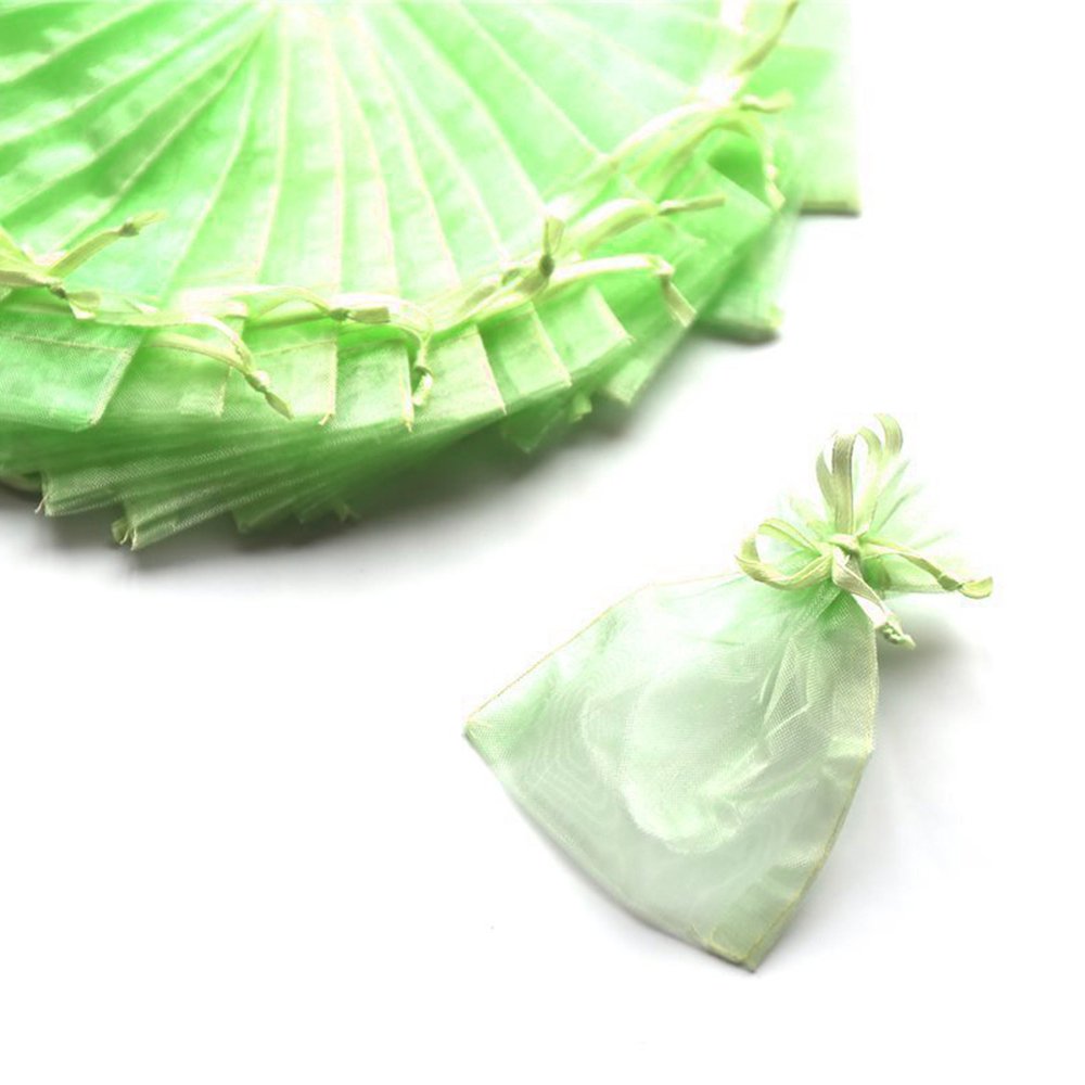 Set of 100 Organza Bag Party Favours, 7 x 9 cm Each Lime Green