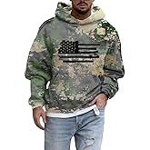 Camo Graphic Hoodies for Men American Flag Print Hooded Sweatshirt Patriotic Vintage Fall Winter Long Sleeve Pullover