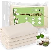 STFOCE Organic Cotton Flannel for Castor Oil Pack, 4Pcs, 15.5" L x 7.1" W | 3-Layer Cotton Fabric, Unbleached, Highly Absorbent, Reusable, Nightgown-Like Comfort, Used for Stomach, Abdomen, Joints