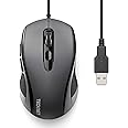 TECKNET Wired Mouse, USB Mouse for Laptop with 6-Button, 3600DPI Optical PC Wired Mouse, Home and Office 5FT USB-A Corded Comfortable Mouse, Plug & Play, NO Battery Required-Grey