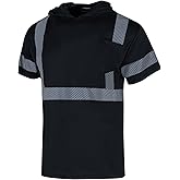 FONIRRA Hi Vis Shirts for Men Safety Reflective Short Sleeve High Visibility Construction Work T Shirt with Hood ANSI Class 3
