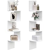 HOOBRO Corner Shelf Wall-Mounted, Set of 2 Floating Corner Shelves for Wall, 4-Tier Corner Bookshelves for Living Room, Bedro