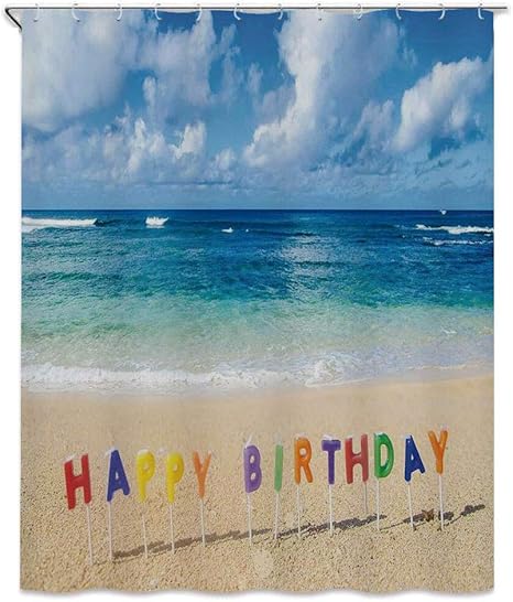 Amazon Co Jp 誕生日の装飾 シャワーカーテン 180 X 180cm ハワイのトロピカルビーチのハッピーバースデーサイン バスルーム カーテン 防カビ 防水 洗面所 目隠し用 おしゃれ Home Kitchen