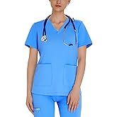 Kecols Scrub Tops for Women V-Neck Classic Fit with Two Pockets for Medical Uniforms Four-Way Stretch, Anti-Wrinkle