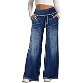 Arispjct Baggy Sweatpant Jeans Women Wide Leg Pull On Stretchy Relaxed Fit Denim Trousers Casual High Waisted Straight Pants