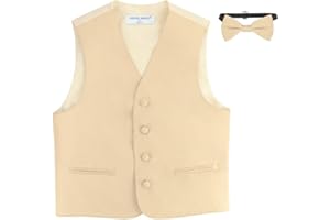 VESUVIO NAPOLI BOY'S Dress Vest & BOW Tie Solid LIGHT BROWN Color BowTie Set