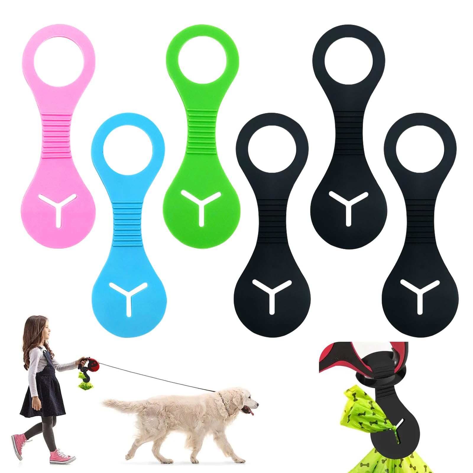 KASESSS 6 Pcs Dog Waste Carrier, Hands Free Silicone Dog Poo Bag Holder for Leash Walking Accessory