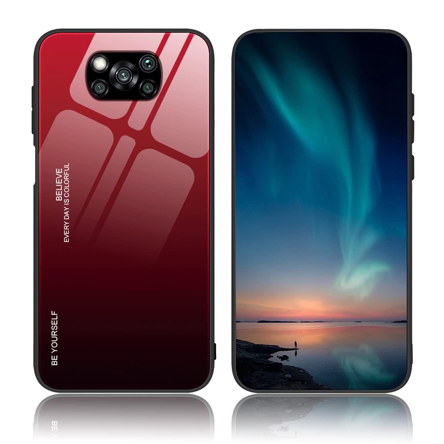 BORYA Case for Xiaomi Poco X3 Pro/Poco X3 NFC, Ultra Thin Shockproof Soft Premium Silicone TPU Bumper, Colorful Gradient 9H Tempered Glass Anti-Scratch Cover, Gradient Red โ image 1