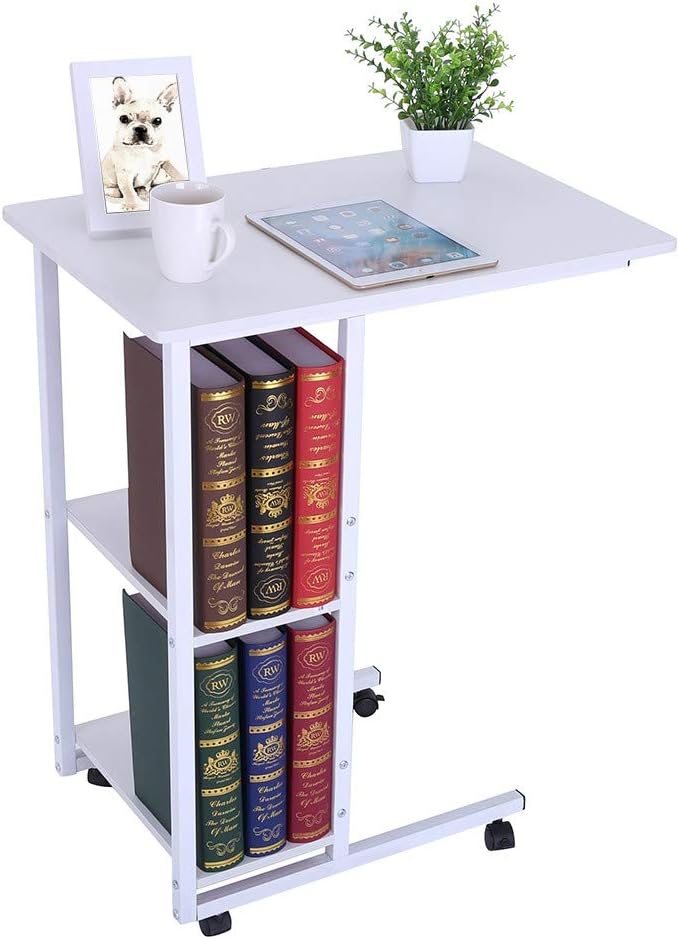 Lanyun Fast Delivery Table Simple Lazy Bedside Laptop Computer Stand Bookcase Storage Organizer Double Shelf 23.6 x 15.7 x 29.5 Inches