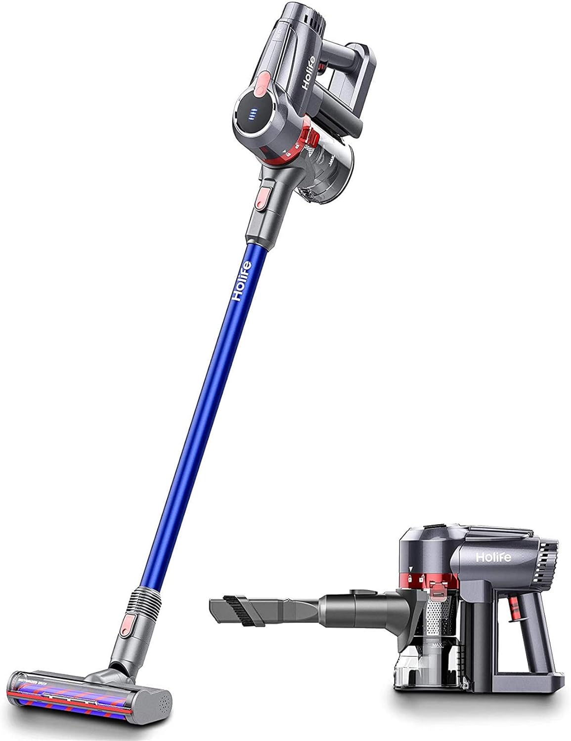Holife 20Kpa Akku Staubsauger, 250W Stielstaubsauger & Handstaubsauger Beutellos Kabellos Stabstaubsauger (Akku Abnehmbar, 45min, Wandhalterung mit Ladestaion, 4-Stufen-Filtersystem) für Zuhause