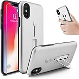 OWRORACase for iPhone Xs Max Finger Strap Case Finger Ring Band with Kickstand Case[with Tempered Glass Screen Protector] Rugged Case for iPhone Xs Max 6.5“ (Silver)