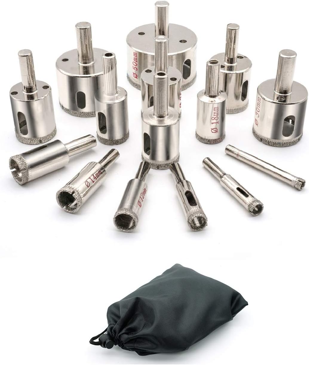 Diamond Core Drill Bits - Jaybva Glass Ceramic Tile Hole Saw Hollow Set Extractor Remover Tools Kit for Glass Ceramics Porcelain Diamond Coating 1/4 to 2 Inch 15PCS