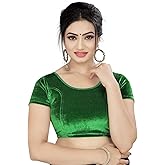 themilestocks Women's Velvet Blouses Readymade Gold Stretchable Saree Crop Top Choli Free Size Sparkling