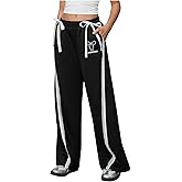Verdusa Women's Bow Lace Y2k Sweatpants Straight Leg Casual Long Pants with Pockets Spring Fall Clothes