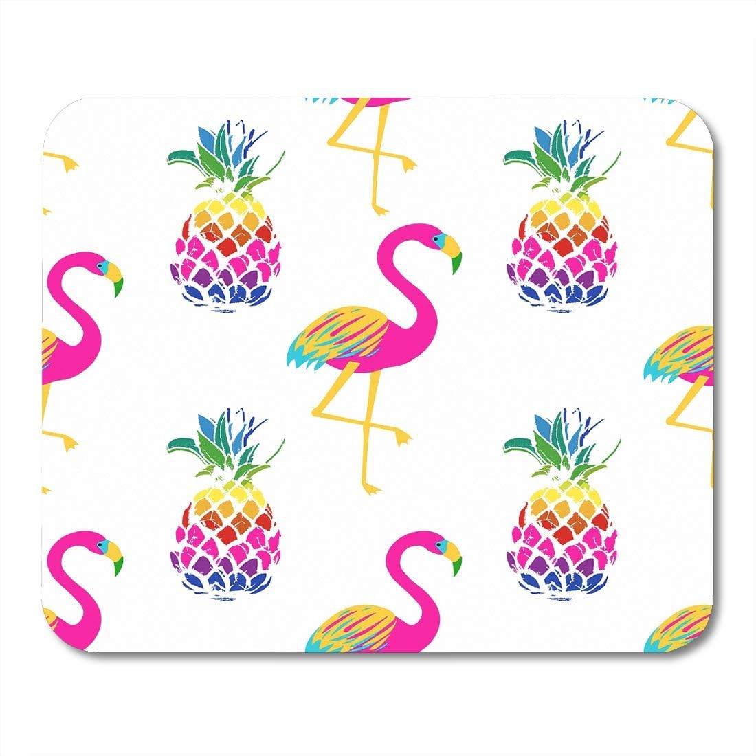 Mouse Pads Yellow Pattern Vivid Exotic Bright Flamingo Birds and Pineapples in Colorful Abstract Mouse pad 9.8" x 11.8"