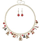 Madison Tyler Christmas Jewelry Sets for Women | Christmas Gingerbread Man Snowman Bow Santa Claus Light Bulb Pendant Charm Necklaces | Cute Xmas Dangle Earring | Holiday Jewelry Gift