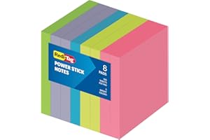 Redi-Tag Sticky Notes, Power Sticky, Strong Adhesive, 3" x 3", Reusable Notes, Assorted Bright Colors, 8 Pack (800 Sheets), f