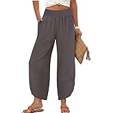 Lepunuo Womens Baggy Wide Leg Pants Summer High Waisted Palazzo Pants Beach Vacation 2026 Casual Trousers with Pockets
