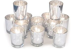 Volens Silver Votive Candle Holders, Mercury Glass Tealight Candle Holder Set of 12 for Wedding Decor and Home Decor