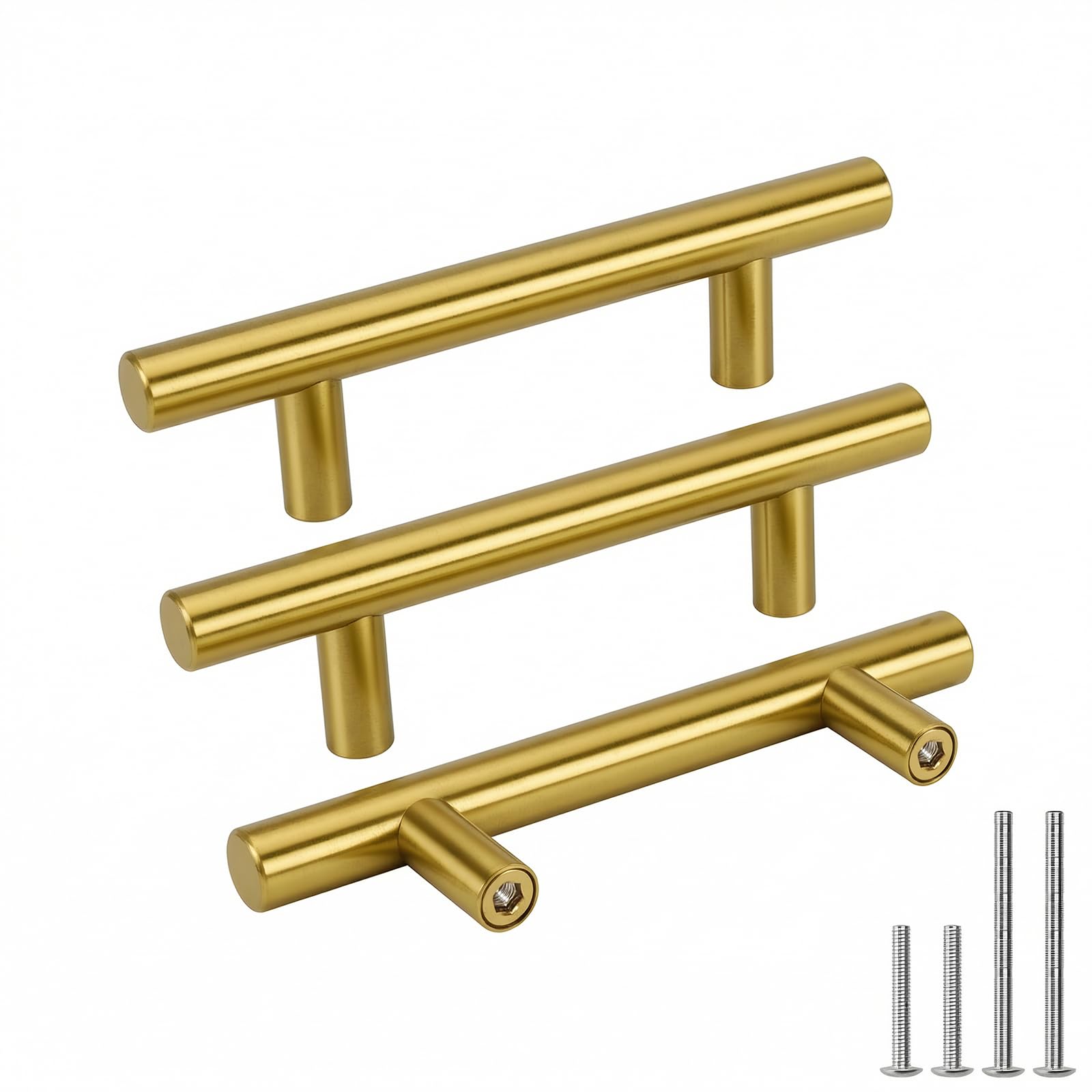 Goldenwarm 5pcs Gold Handles - Brushed Brass Cabinet Cupboard Drawer Door Handle Pull Knob for Furniture Kitchen Hardware, 76mm Hole Center — image 1