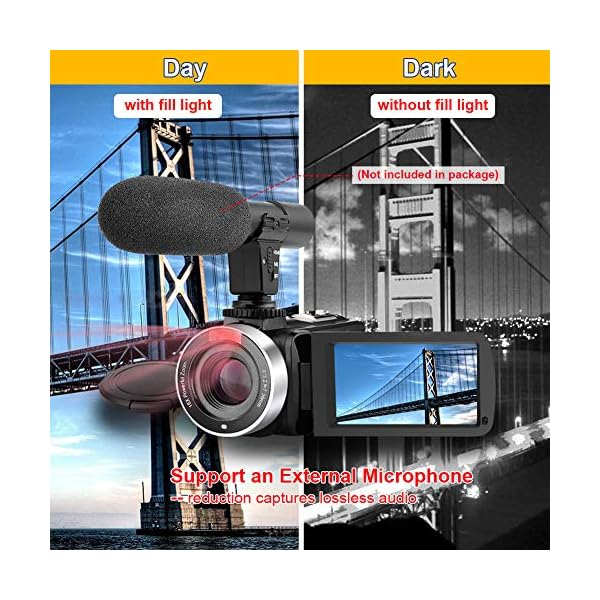 Videokamera Camcorder Full HD 2.7K 42MP Video Camcorder 18-Fach Digitalzoom Fülllicht Pausenfunktion mit 3,0-Zoll-LCD… – Bild 4