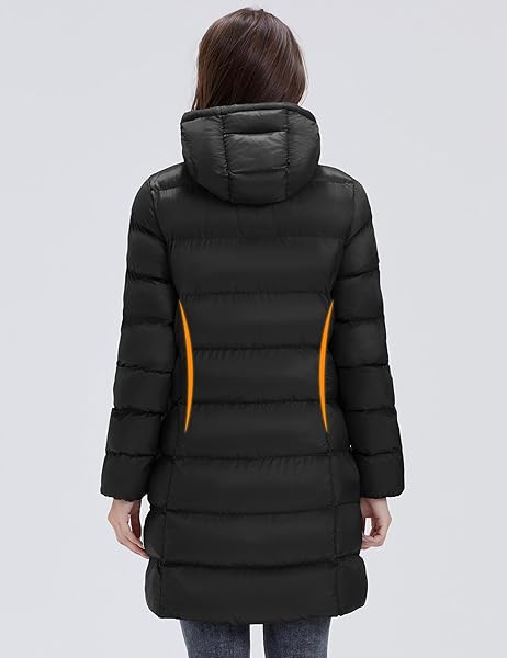 SLOWTOWN WOMEN’S PUFFER JACKET LIGHTWEIGHT HOODED PUFFY COAT MID-LENGTH WARM LONG PUFFER COAT (DEEP BLACK, X-LARGE)