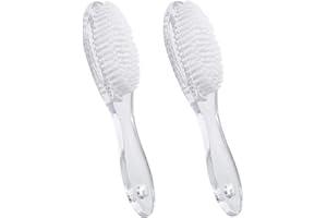 Beomeen Nail Brush for Cleaning Fingernails 2 PCS, Long Handle Grip Double Sided Nail Foot Scrub Brush Fingernail Cleaner, Soft Stiff Bristles Pedicure Nail Scrubber Non-Slip for Men Women Clear White