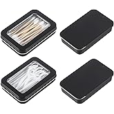 4pcs Cotton Swab Holder Mini Metal Tin Box Container Portable Dental Floss Holder Travel Floss Picks Case Hair Tie Flosser Dispenser Organizer with Slide Top and Dustproof Lid for Small Item Black