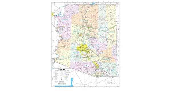 arizona state map with counties Arizona Counties And Roads Small Wall Map Paper Non Laminated arizona state map with counties