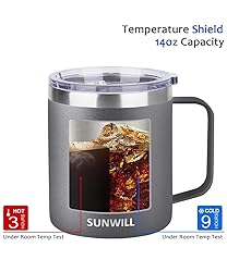 SUNWILL 14 oz Coffee Mug Set of 4, Insulated