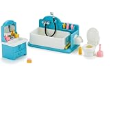 OLEOCA Family Dollhouse Bathroom Set &mdash; Bathtub with Hand Shower, Sink with Mirror &amp; Toilet, Soap, Toothbrush &amp; Toilet Paper Roll &mdash; Dollhouse Furniture &amp; Accessories for Ages 3+