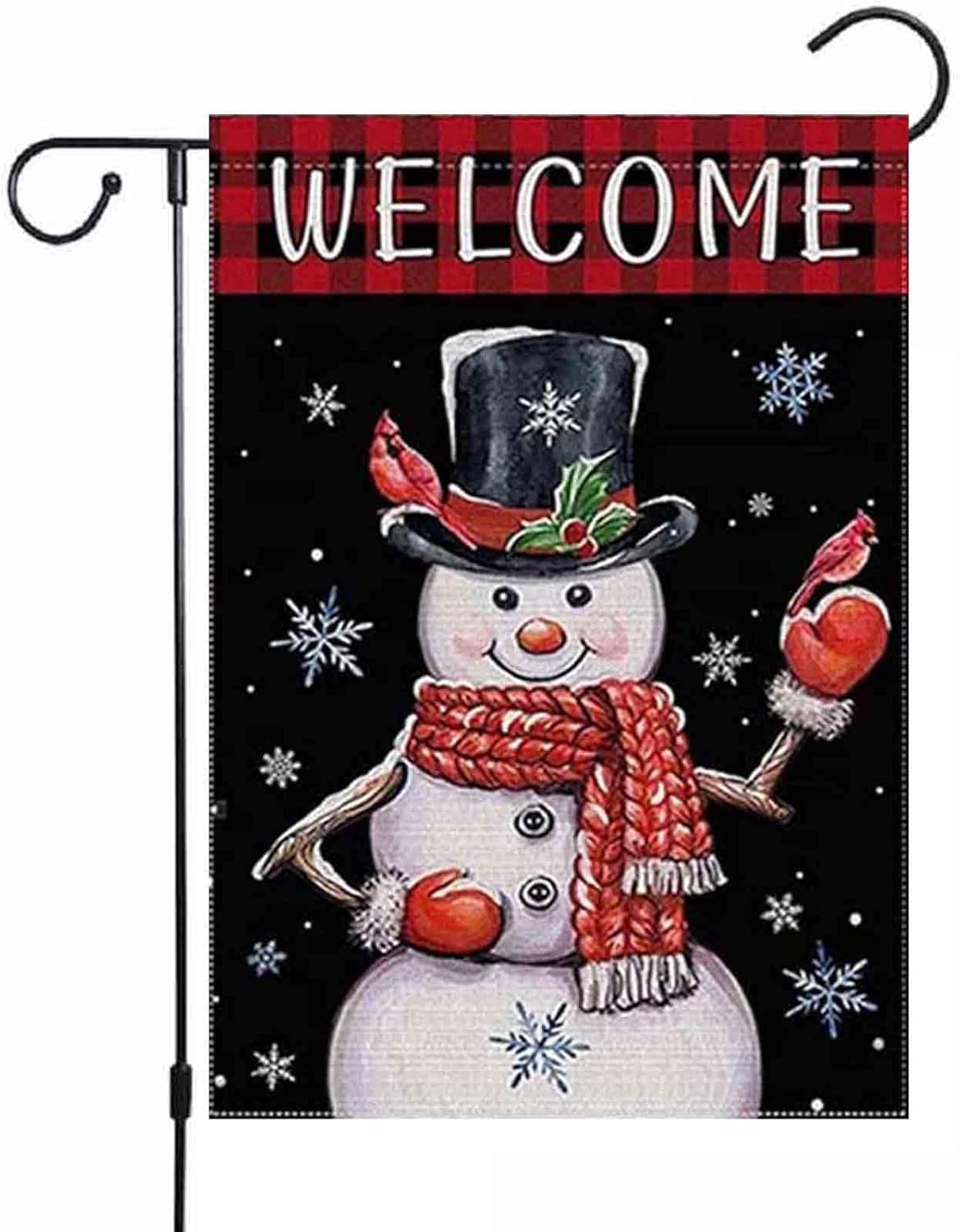 Flags - Christmas Welcome Snowman Garden Flag, 12 X 18 Inch Double Sided Vertical Burlap House Flag, Rustic Farmhouse Frosty House Flags For Home Lawn Yard Decor, Christmas Garden Outdoor Decorations Flag