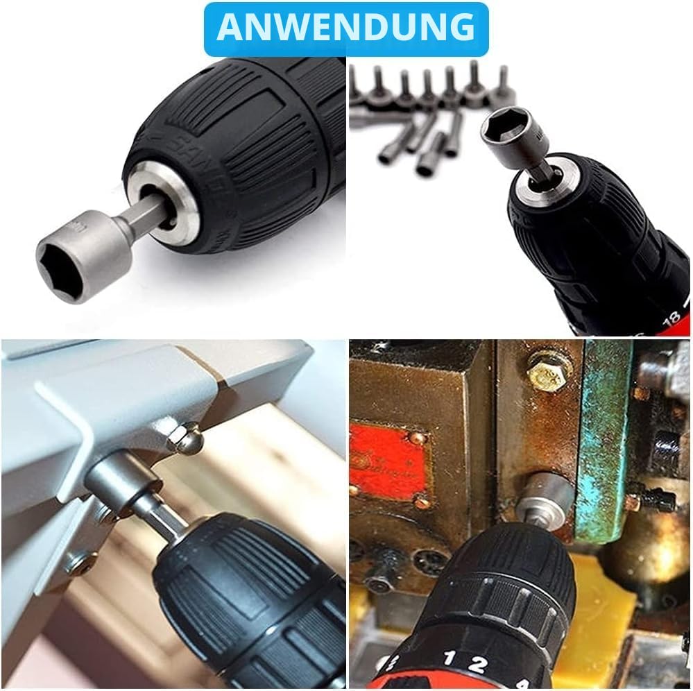 imatenn 14 Stück Steckschlüssel Set 1/4, 6-19mm Nuss Set Magnetisches Sechskant Stecknuss set für Akkuschrauber, Schlagschrauber Nüsse mit Magnet Steckschlüsselsatz 1/4" zoll Bit Set 7