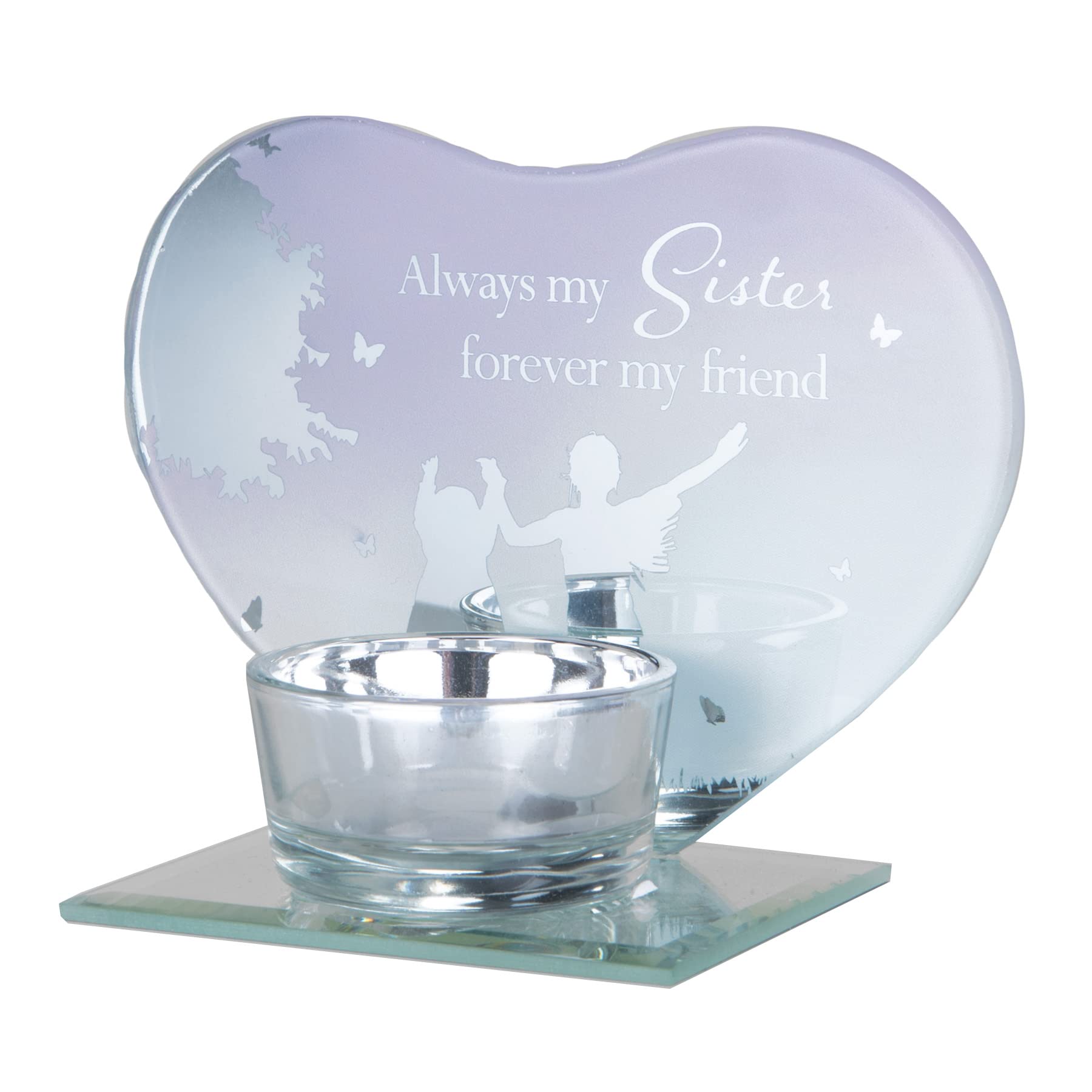Sister Tea Light Candle Holder Memorial Anniversary Glass Heart shaped Tealight Holder - 6669