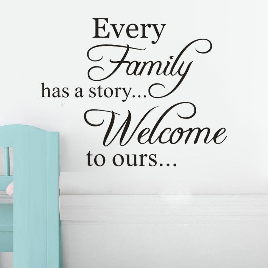 Every Family Has a Story, Welcome To Ours. - Inspirational Removable Vinyl Wall Art Decal Living Room Home Decor Wall Sticker (17" Wide 13" High) By Quistal (Black)