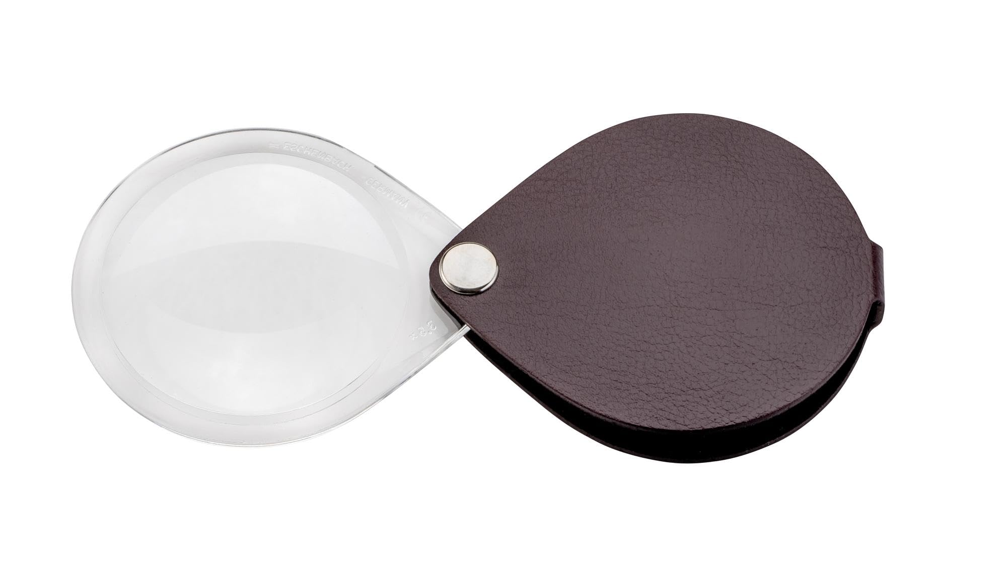 Eschenbach Classic Optic Folding Magnifier with 3.5X Magnification and Lens Diameter 60 mm with Round Leather Case in Burgundy Red