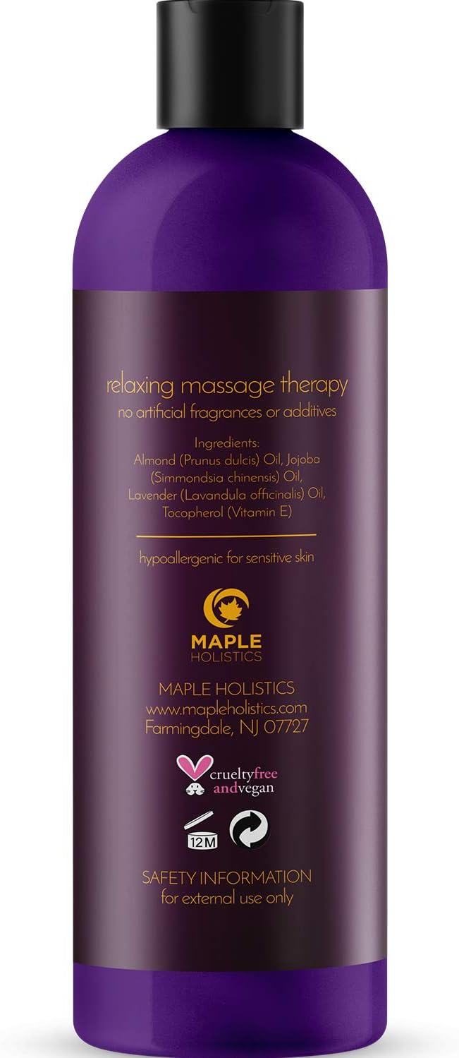 Sensual Massage Oil with Relaxing Lavender Almond Oil and Jojoba for Men and Women – 100% Natural Hypoallergenic Skin Therapy with No Artificial or Added Ingredients - Made by Maple Holistics: Health & Personal Care