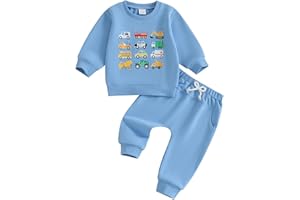 Fernvia Baby Boy Fall Winter Clothes Toddler Kids Solid Outfits Vehicle Long Sleeve Sweatshirt Tops + Joggers Pants Set