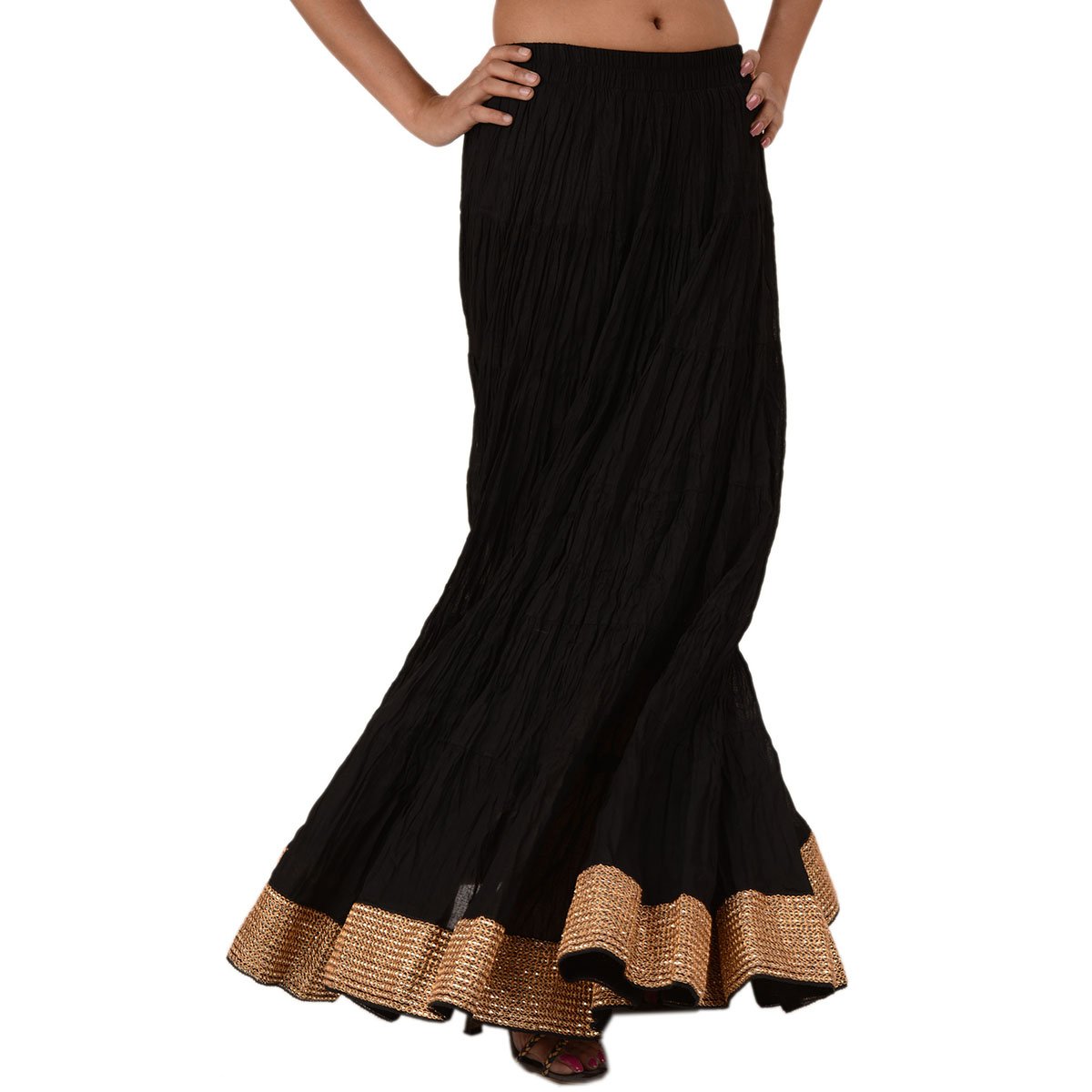 Black long skirt with golden border Clearance