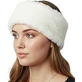 Funky Junque Women's Faux Fur Ear Warmer Headband, Soft Winter Ear Muffs for Winter Women with Elastic Fit, Ivory - Ivory