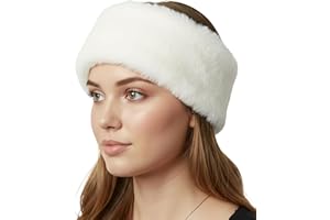 Funky Junque Women's Faux Fur Ear Warmer Headband, Soft Winter Ear Muffs for Winter Women with Elastic Fit, Ivory - Ivory