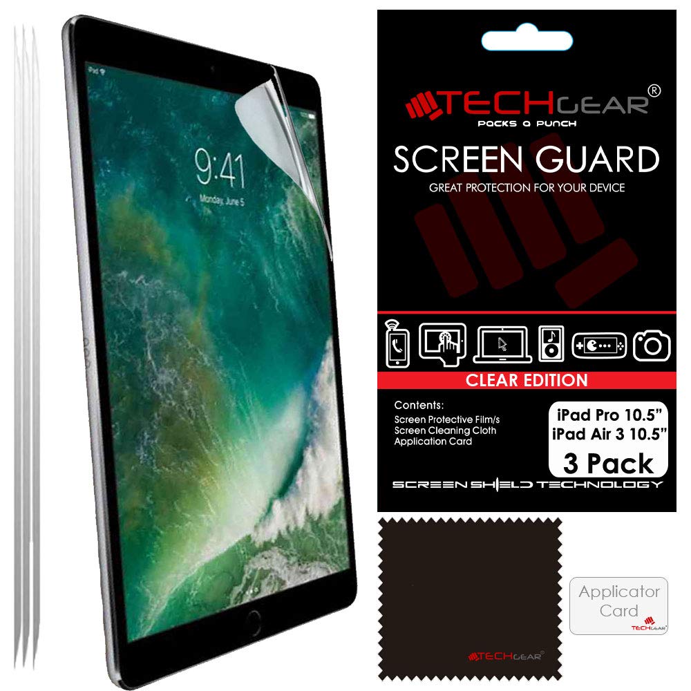 TECHGEAR [Pack of 3] Screen Protectors for iPad Air 10.5" (2019) iPad Pro 10.5" - Clear Screen Protector Guard Cover Compatible with Apple iPad Air/Pro 10.5 inch - with Cloth & Applicator Card