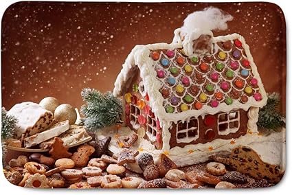 Amazon Com Whereisart Indoor Doormat Flannel Gingerbread House Cookies Door Mat Living Room Bathroom Balcony Area Rugs Shoes Scraper Carpet Front Doormats Christmas Decor Garden Outdoor