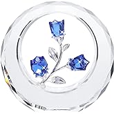 LONGWIN Crystal Tulips Flower Figurines with a Outer Circular Ring, Glass Spring Bouquet Collectible Figurines Home Decor Cobalt Blue
