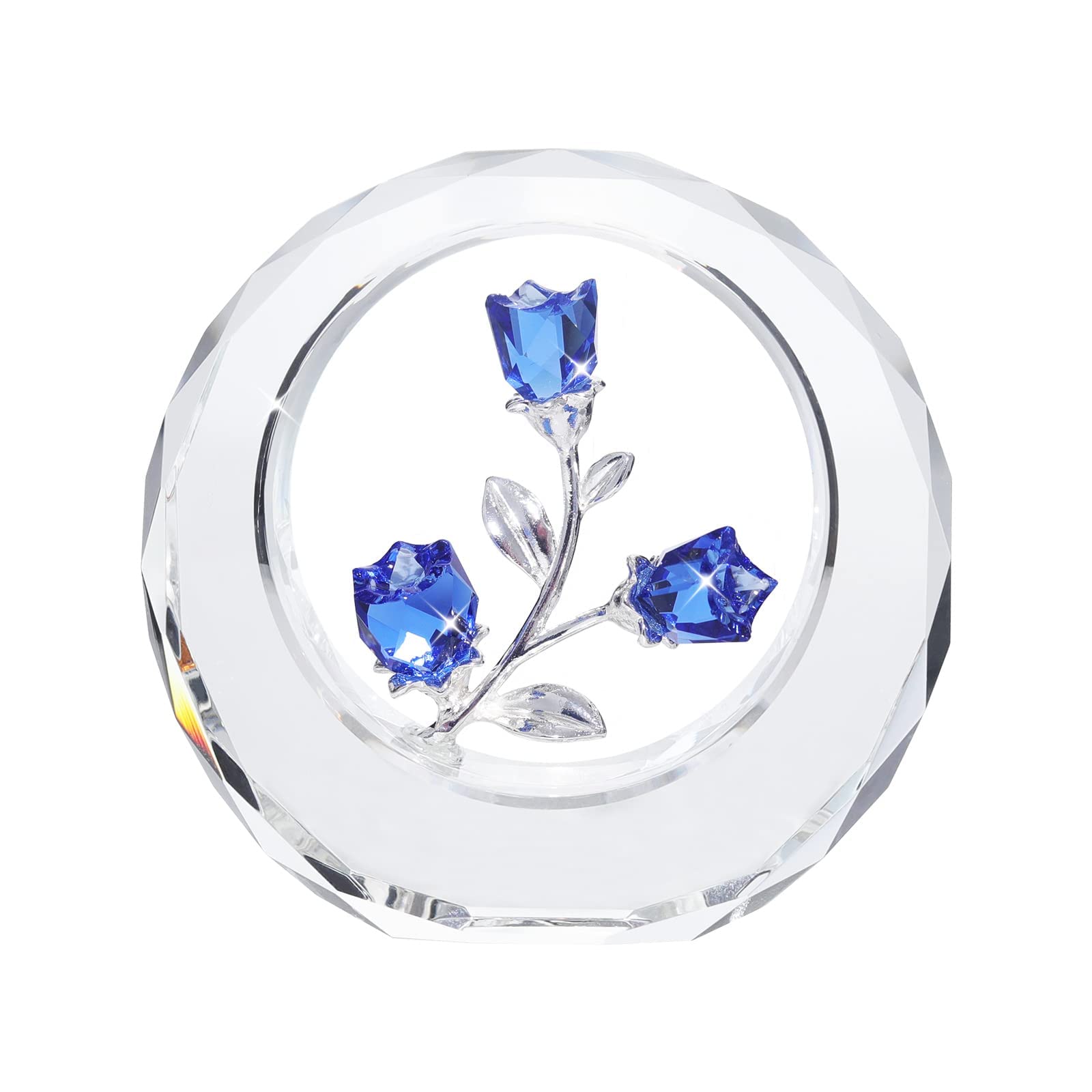LONGWIN Crystal Tulips Flower Figurines with a Outer Circular Ring, Glass Spring Bouquet Collectible Figurines Home Decor Paperweight Ornaments (Cobalt Blue)