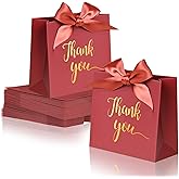 60Pack Small Thank You Gift Bags, 4.5x1.8x3.9 Inches Red Mini Paper Gift Bags Bulk with Ribbon For Wedding Candy favor Birthday Party Favor Baby Shower Anniversary